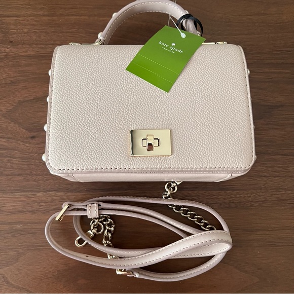 KATE SPADE NEW YORK MAISIE SERRANO PEARL CONVERTIBLE CROSSBODY BAG IN WARM BEIGE - Picture 5 of 7